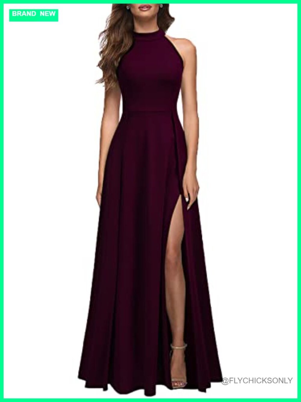 Halter Neck Split Maxi Dress Sleeveless Bodycon Formal Cocktail Party
